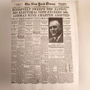 1936 November 4th New York Times- Roosevelt Sweeps The Nation.On cardboard